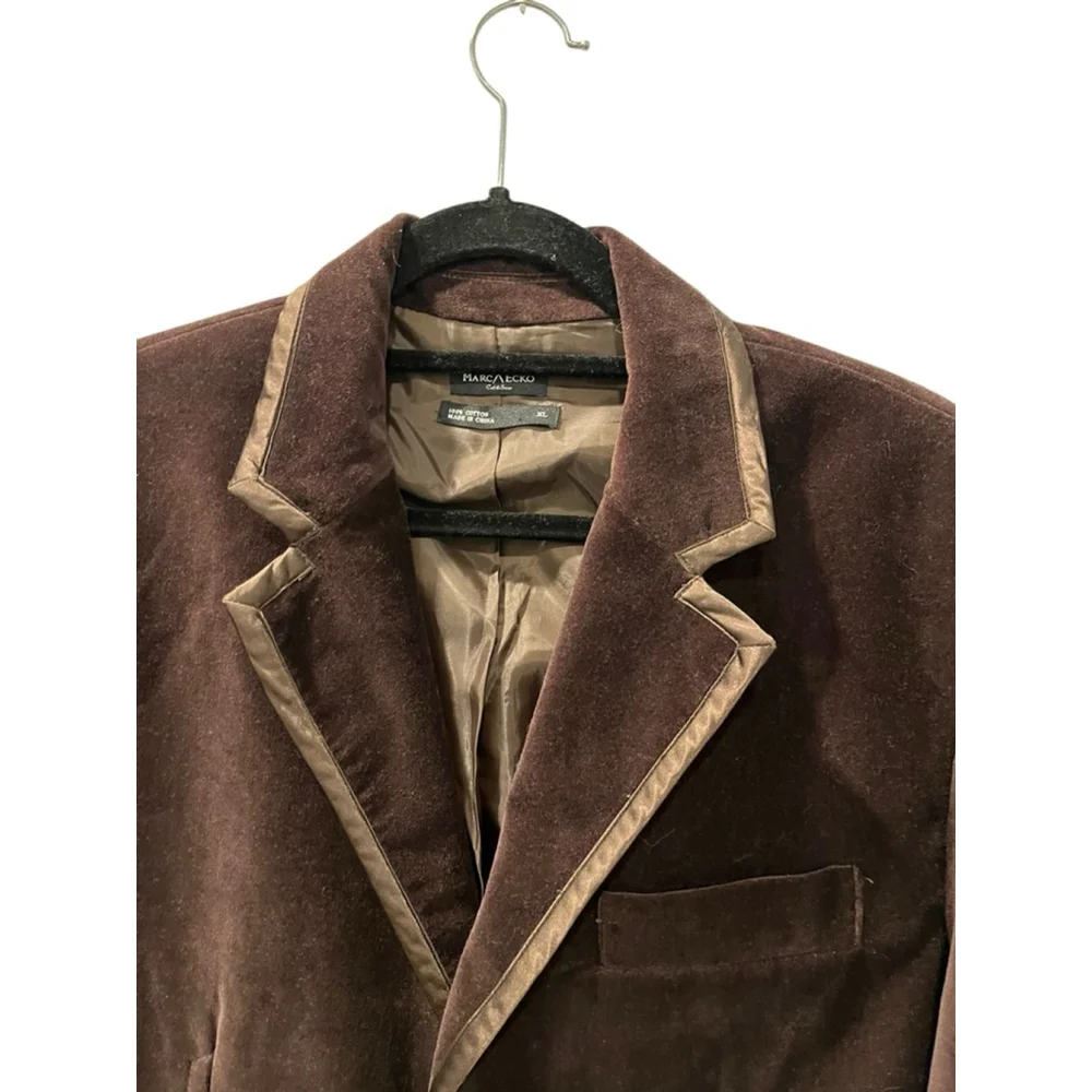 Vintage Marc Ecko Velvet Cut & Sew Chocolate Brown Blazer Size XL Men's Piping